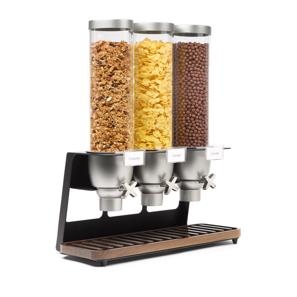 Rosseto Serving Solutions EZ-SERV® 1.3 Gal. 3-Container Tabletop Dispenser with Walnut Tray, 1 EA EZ520